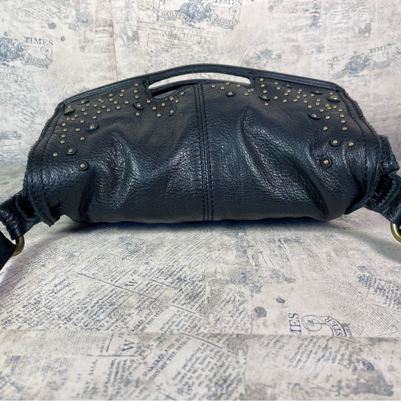 Lucky Brand 100% Black Leather Tote / Crossbody with studs - Picture 7 of 16